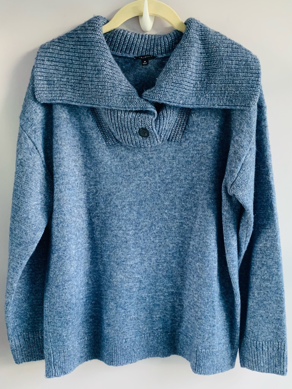 Talbots Sweater Mid Blue Cotton Blend Shawl Collar with Buttons Soft EUC Medium